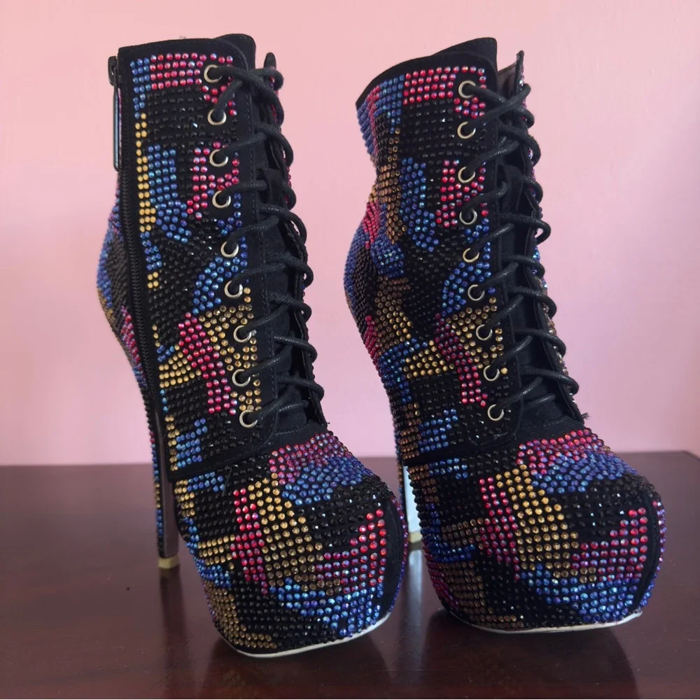 Shiekh Platform High Heel Rhinestone Ankle Boots Size 7 - Picture 4 of 11